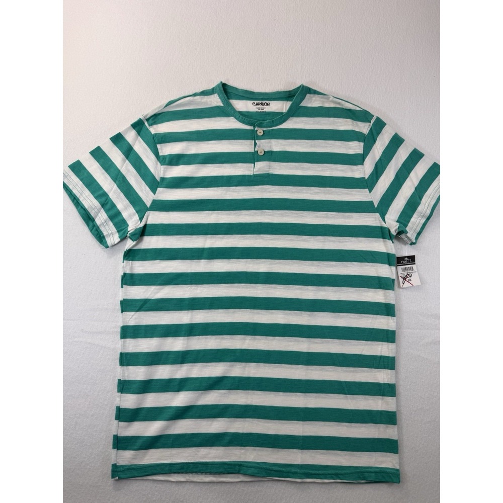 Carbon Mens Short Sleeve Henley Shirt XL Mint Green Striped Casual Everyday NWT